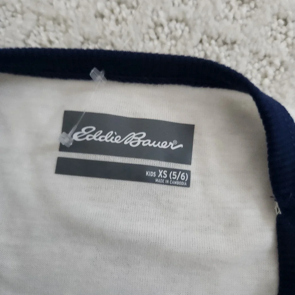 Eddie Bauer Kids‎ Long Sleeve Graphic Tee Shirt Cream Blue Size XS 5-6 NWOT